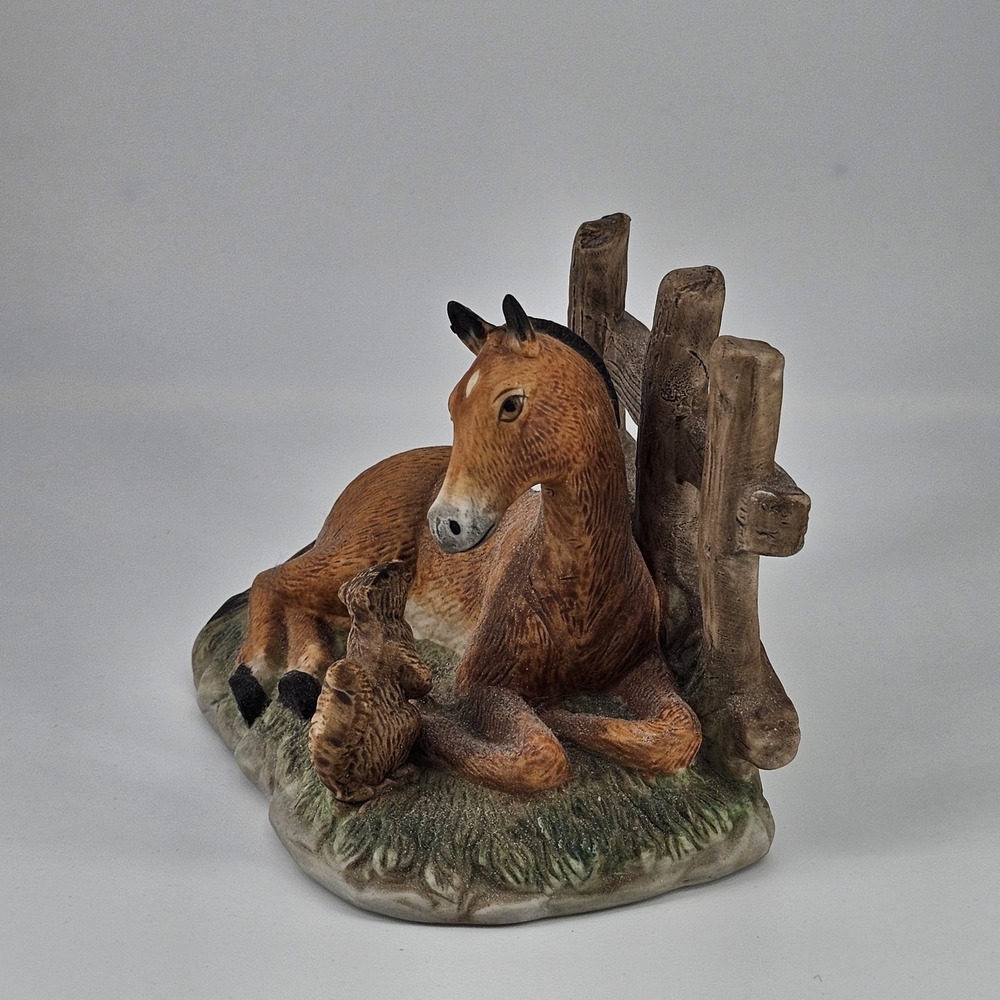 Vintage Homco #1461 Colt And Squirrel Porcelain Figurine Horse 90s Home Decor - Picture 4 of 4